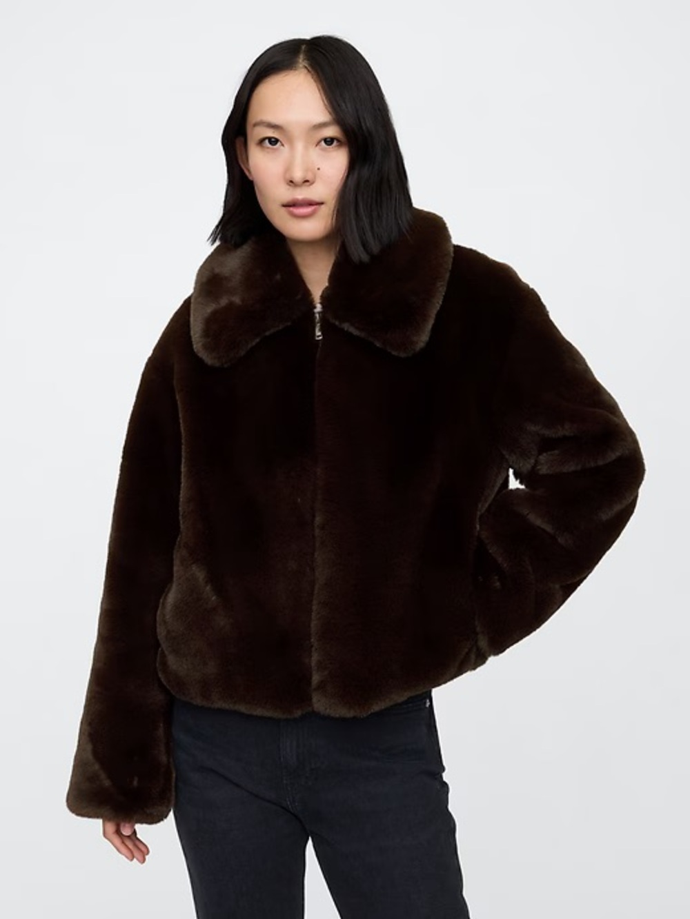 Gap Factory 100% Recycled Faux Fur Jacket in Terra Brown US Women’s Size S